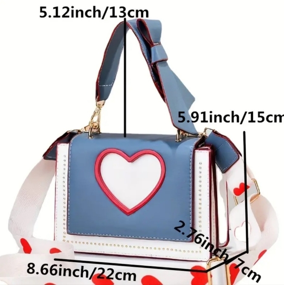 Women's Black and Red Heart-Shaped Design Crossbody Shoulder Bag - Picture 4 of 15